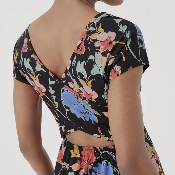 Pact Fit & Flare Crossback Maxi Dress in Black Floral, L - Picture 6 of 9